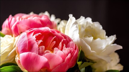 Vintage bouquet of pink peonies and white roses, a timeless floral elegance