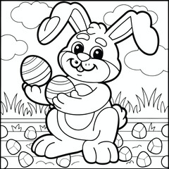 Adorable easter bunny holding decorated eggs ready for coloring and festive celebration
