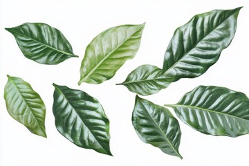 green coffee leaves isolated on white