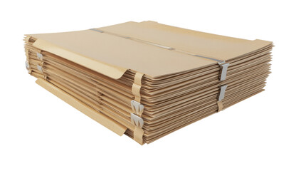 Stacked cardboard boxes secured with metal clips