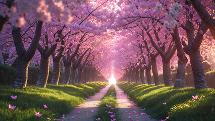 Enchanting Cherry Blossom Tunnel Wallpaper A Dreamlike Path of Pink Petals