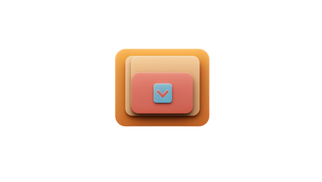 Stacked square icon,  coral/tan, checkmark