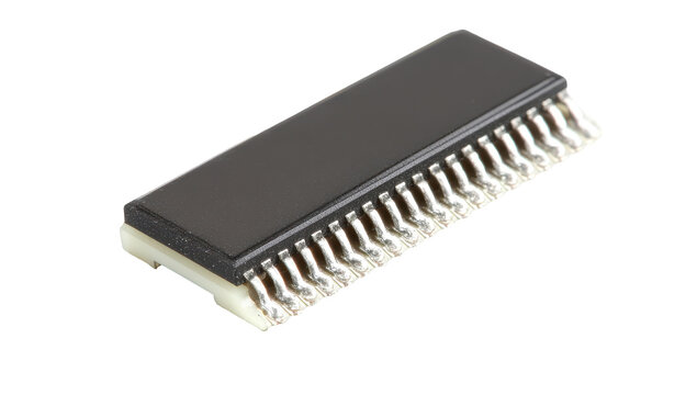 Dark rectangular chip with many pins - Powered by Adobe