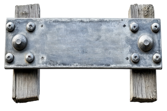 Gray metal plate mounted on weathered wood