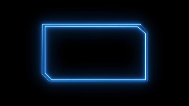 Neon glass frame collection with luminescent geometric elements - blue translucent shapes with radiant borders on dark backdrop. Futuristic glossy banner borders