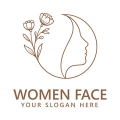 Elegant Women Face Logo with Floral Design