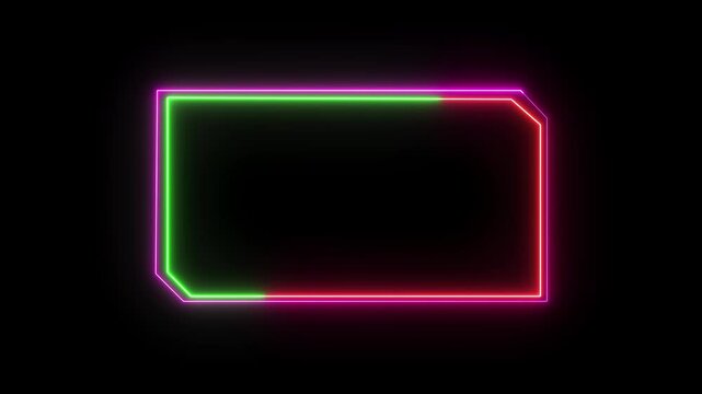 Neon glass frame collection with luminescent geometric elements - blue translucent shapes with radiant borders on dark backdrop. Futuristic glossy banner borders