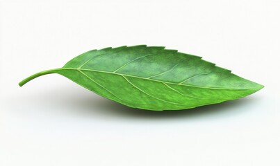 Obraz premium Single green leaf, isolated, white background, nature