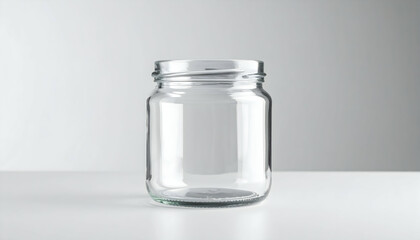 Empty Clear Glass Jar on White Background