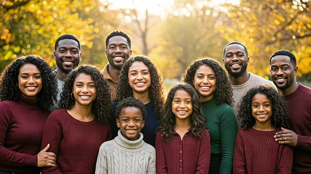 Happy multi generational African American family together outdoors