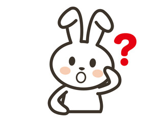 疑問に思うかわいい白うさぎの上半身イラスト