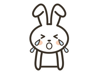 大泣きするかわいい白うさぎの上半身イラスト