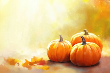 Naklejka premium October Fall. Colorful Autumn Background with Little Pumpkins for Decoration