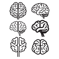 Vector Brain Icons Pack – Simple Line Art Neuroscience Illustrations