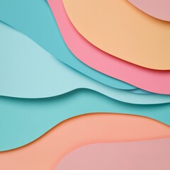 Obraz premium Pastel Waves Layered Paper Art in Blue, Pink and Peach tones , Abstract , Background