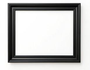 Classic black wooden frame isolated on white background. Empty picture frame. Perfect for art, photo, design, decoration, presentation. Mockup template with place for content.
