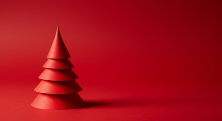 Red Christmas Tree Illustration On Red Background Studio Shot Decoration