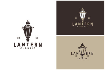 Creative lantern post street lamp vintage classic style logo vector design template