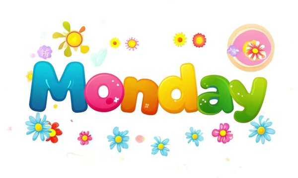  Colorful “Monday” Text with Flowers and Sunshine – Cheerful Weekly Day Animation for School and Kids Content