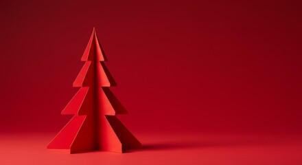 Stylized Red Christmas Tree on Red Background Illustration for Holiday Season