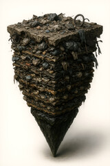 Conceptual illustration of an urban waste cross-section showing layered trash and debris, including tires and bags, representing environmental pollution and landfill accumulation.