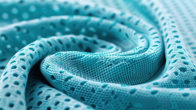 Textura de tela turquesa con perforaciones, detalle macro