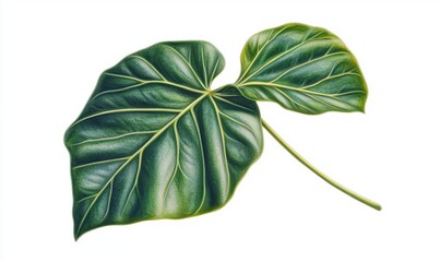 Tropical plant leaves, detailed illustration, white background, botanical art, for design