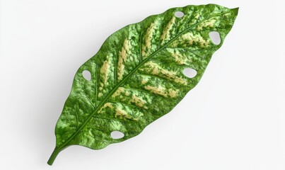 Variegated leaf, isolated on white, botanical detail,  nature background, plant design