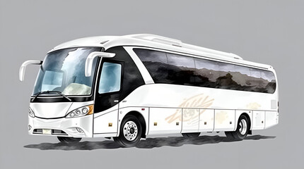 Vector Illustration of White Luxury Bus on Isolated Dark Background, Generative AI