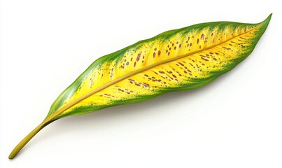 Variegated leaf, tropical plant, isolated, white background, nature design