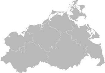 Fototapeta premium Mecklenburg-Western Pomerania, Germany – administrative vector map with district boundaries (Web Mercator projection, PPT-compatible & fully editable)