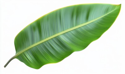 Vibrant green heliconia leaf isolated on white background, ideal for design