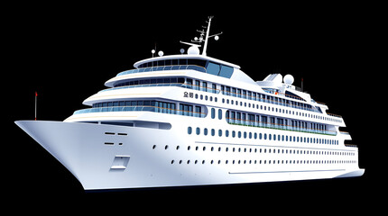 Naklejka premium Vector Illustration of White Luxury Cruise Ship on Isolated Dark Background, Generative AI