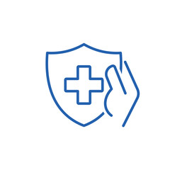 Obraz premium Medical insurance, assistance and consultation service. Vector linear icon illustration on white background.