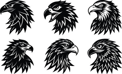 Eagle head silhouette vector illustration. Eagle head black logo design. Eagle minimalist icon. hawk head silhouette vector.