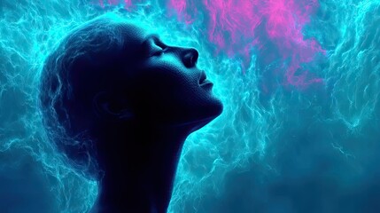 Meditation moment for focus with wellness and positivity concept. A serene silhouette with colorful abstract smoke around it.
