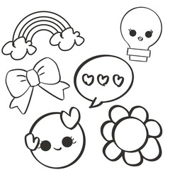 Cute Kawaii Doodle Illustration Set in Black and White