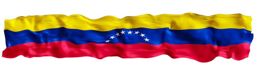 Stylized flag of Venezuela waving in the wind on transparent background. Footer, header or divider. Cut out wide, panoramic element. Banner for patriotic themes or national event promotions. 3D.