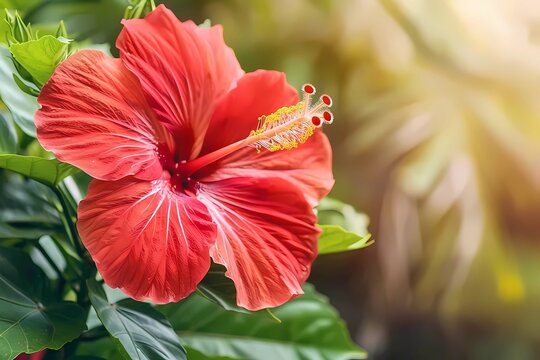 Red Hibiscus in Soft Natural Light Malaysia's National Flower