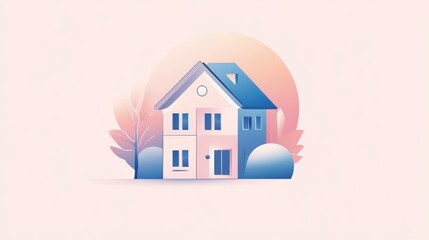 Stylized House Illustration with Soft Pastel Colors and Minimalist Design