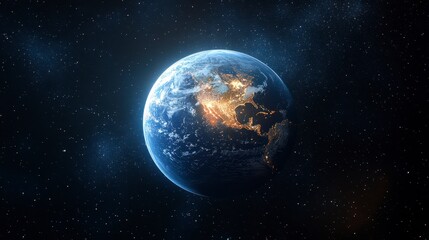 Obraz premium Earth view A glowing planet Earth floats in a starry field of space