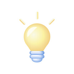 3d cartoon style minimal light bulb icon. Idea, solution, business, creative, electricity, inspiration, strategy concept. Design isolated. Simple lamp object symbol.