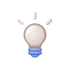 3d cartoon style minimal light bulb icon. Idea, solution, business, creative, electricity, inspiration, strategy concept. Design isolated. Simple lamp object symbol.