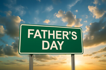 road sign with father's day with dramatic clouds and sky