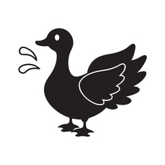 Splashing Duck In Puddle Silhouette Vector