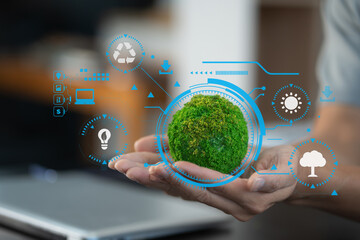 Sustainable development with renewable energy solutions, ecology concept, green business.