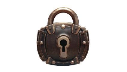 Ornate, antique-style padlock with a dark-bronze finish, circular body, and metal accents