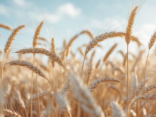 Obraz premium Golden Wheat Field Under a Bright Sky. Agriculture and Harvest Seasons Beauty