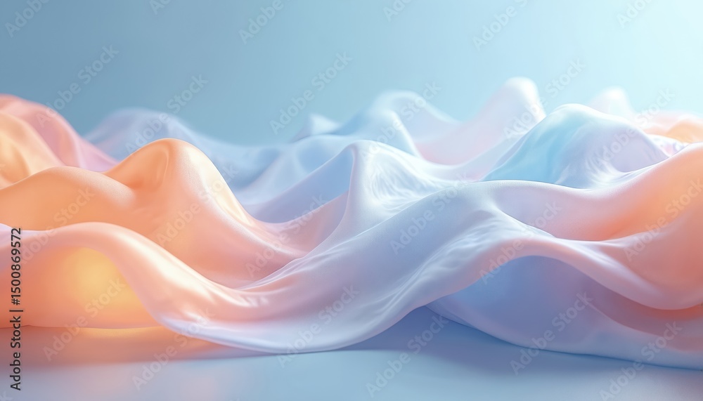 Poster Digital art abstract composition. Dynamic flowing shapes, vibrant colors blue orange. Soft gradient transition, creating smooth, serene background. Modern design suitable for wallpaper, posters, web