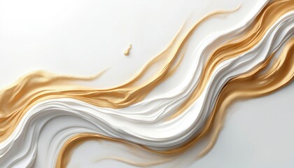 Obraz premium Abstract flowing lines in white, gold create elegant design. Modern, contemporary, minimalist art with wavy texture. Suitable for luxury, aesthetic, decorative backgrounds, fashion, trendy visual
